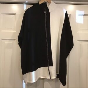 Chico's Couture Rhinestone Zipper Black White Cape S/M Edgy Elavated Luxury